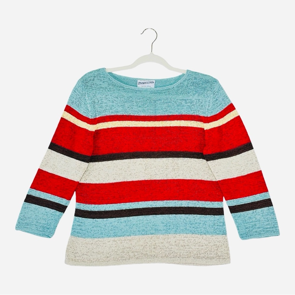 Pendleton Cotton Blend Knit Boatswain Collar Striped Sweater - Multicolor